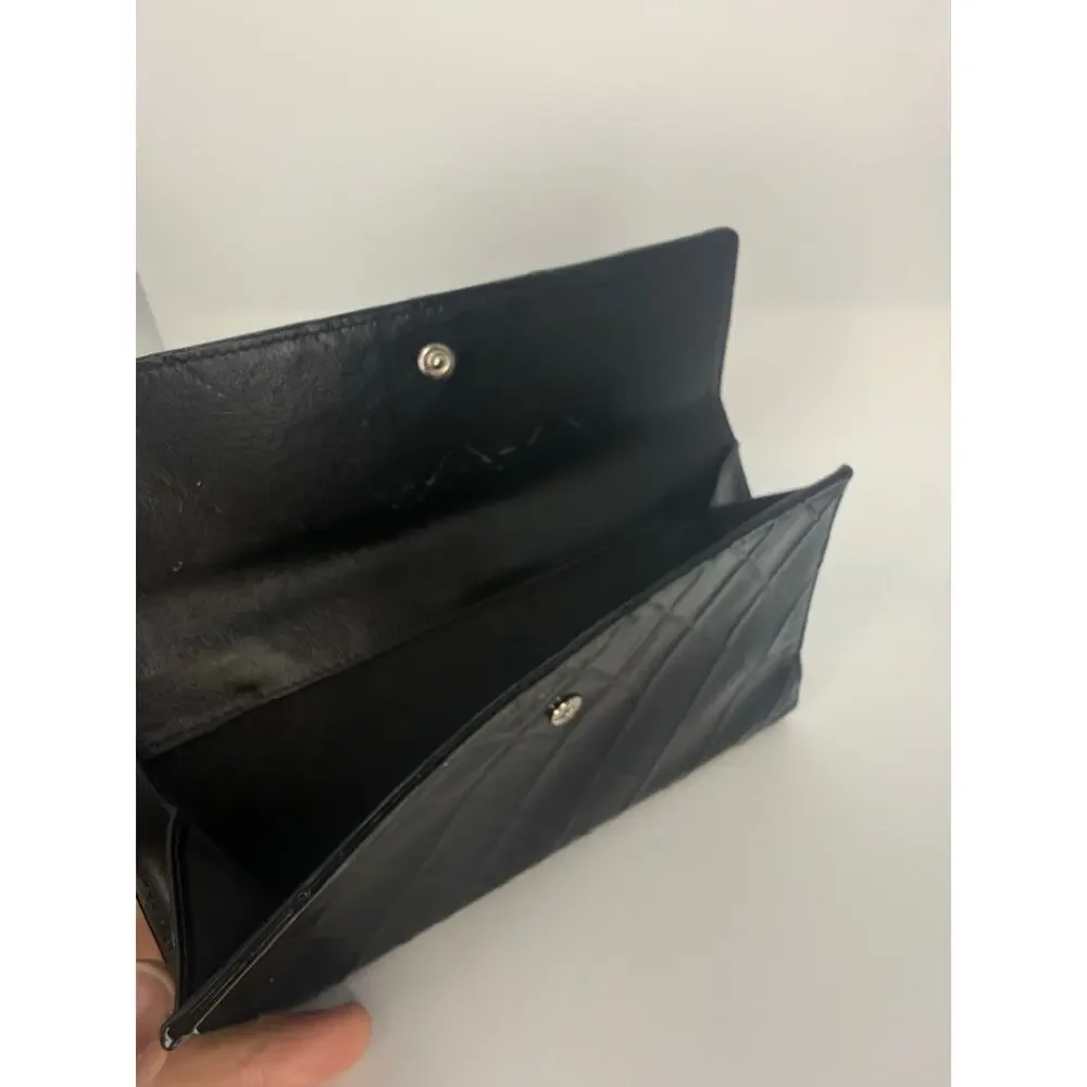 Chanel Diamond Stitch Black Calfskin Leather Flap Continental Long Wallet